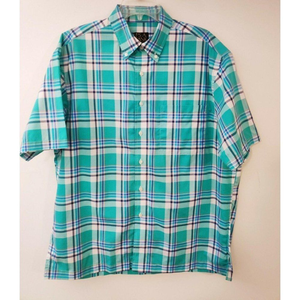Jos A Bank shirt L short sleeve Button Down Multi Color Plaid Casual